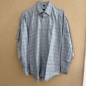 Jeff Rose Made in Italy 100% Cotton Button Up Striped Shirt Blue/Yellow Mens Med